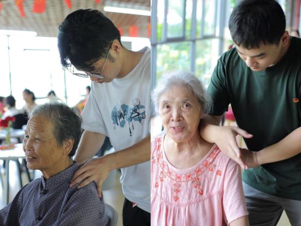 为老人们做手法按摩